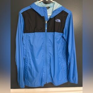 The North Face Kids Blue and Black Hooded Raincoat